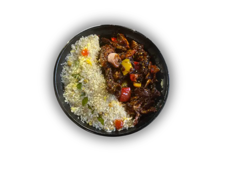 Devilled curry served with fried rice